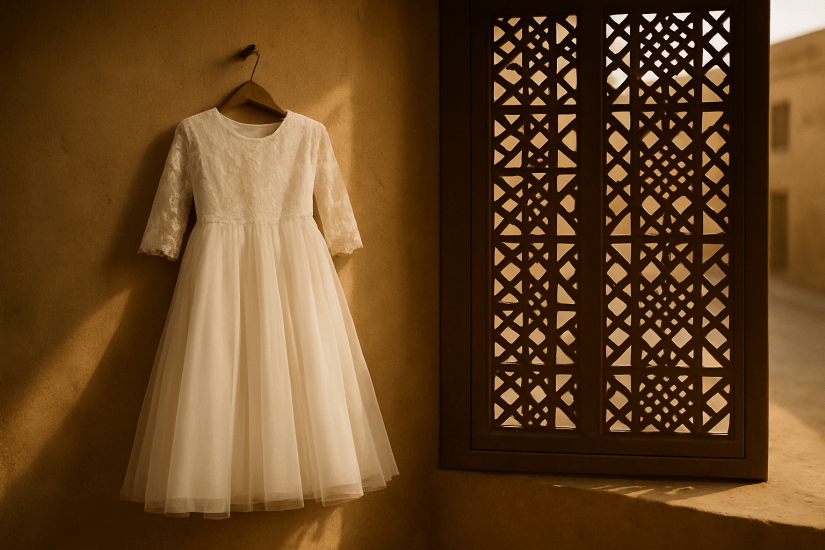 Een kind in een&nbsp;trouwjurk